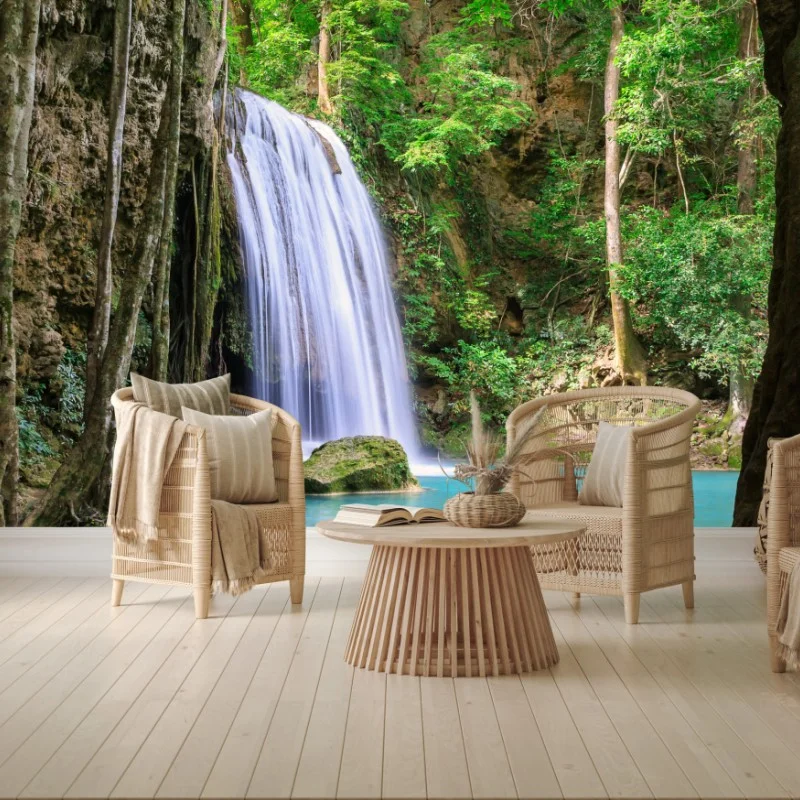 Fotomural oasis de cascada en Erawan, Kanchanaburi