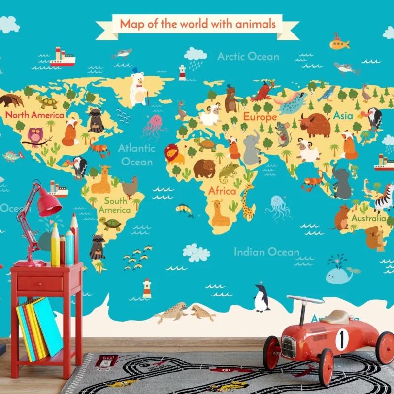 Fotomural mapa del mundo con animales