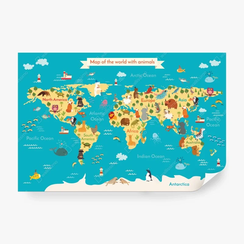 Fotomural mapa del mundo con animales