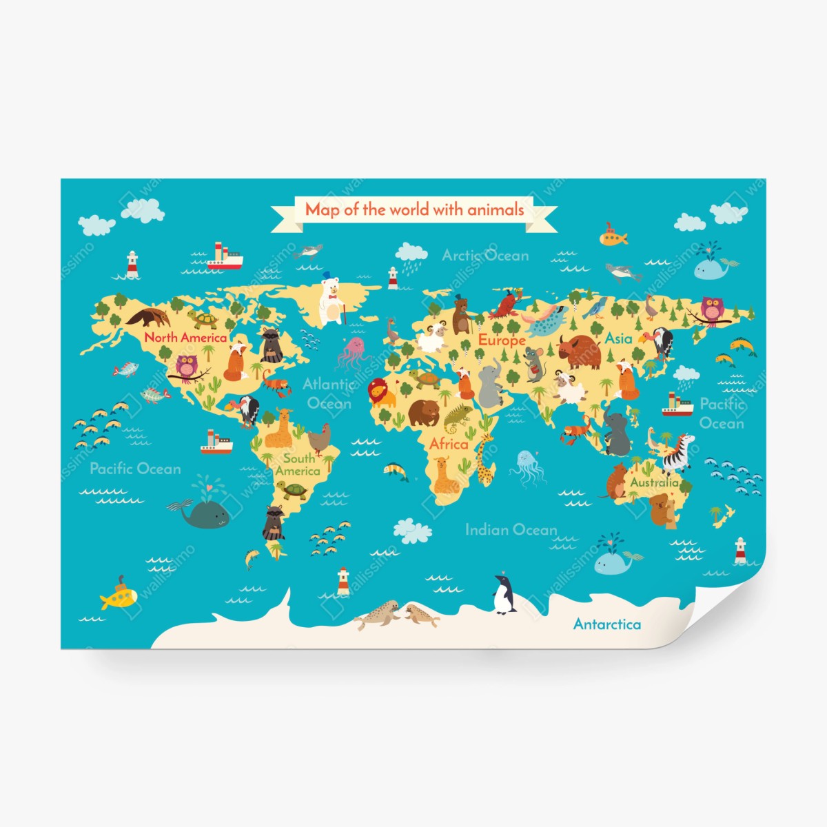 Fotomural mapa del mundo con animales – Pixers®