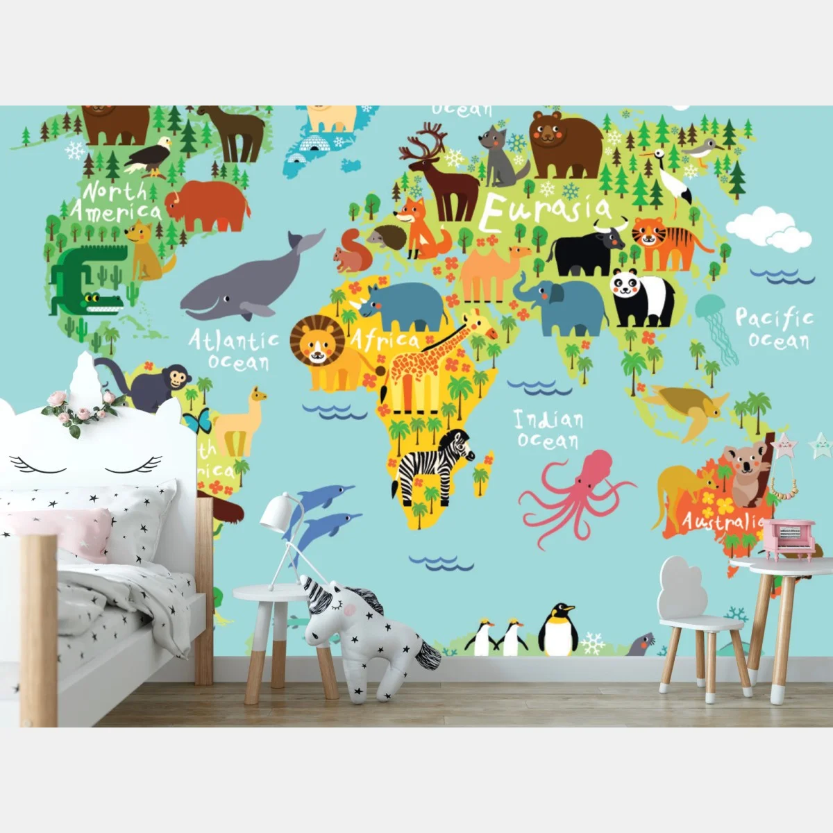 Fotomural mapa del mundo con animales para decoración infantil – Pixers® Fotomural mapa del mundo con animales para decoración infantil – Pixers®