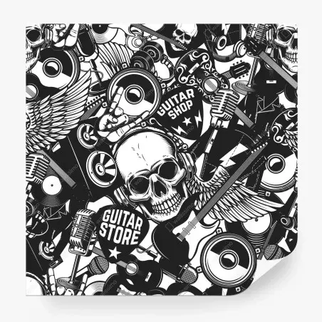 Fotomural calavera rock y guitarras en diseño monocromo – Pixers®