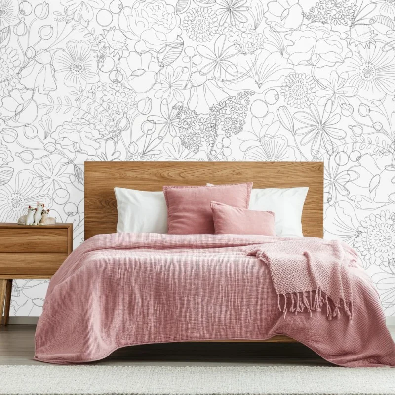 Fotomural diseño floral en líneas delicadas