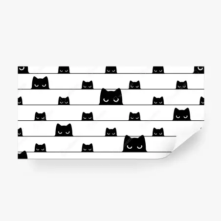 Fotomural patrón de gatos asomados en blanco y negro – Pixers®