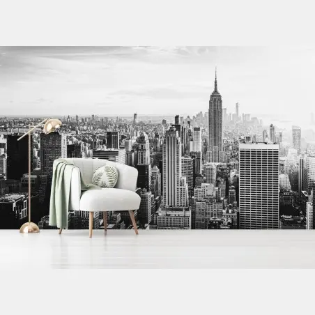 Fotomural horizonte clásico de Nueva York en blanco y negro – Pixers®