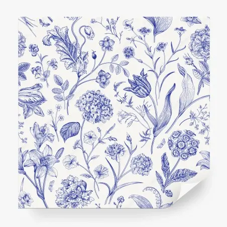Fotomural estampado floral clásico en azul y marfil – Pixers®
