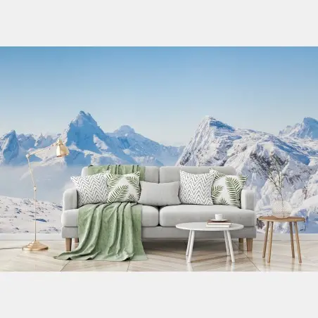 Fotomural paisaje invernal de montañas nevadas – Pixers®