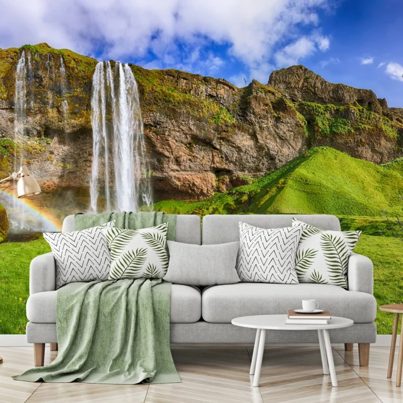Fotomural panorámica de la cascada Seljalandsfoss, Islandia