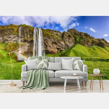 Fotomural panorámica de la cascada Seljalandsfoss, Islandia – Pixers®