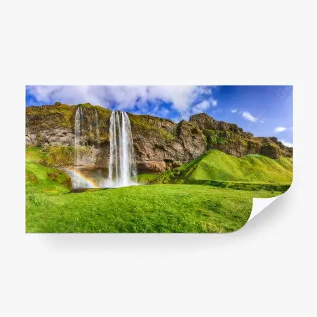 Fotomural panorámica de la cascada Seljalandsfoss, Islandia – Pixers®