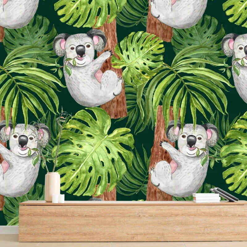 Fotomural koalas en selva tropical acuarelada