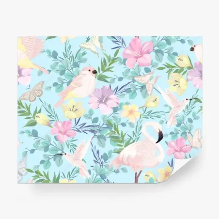 Fotomural jardín tropical en tonos pastel con aves – Pixers®