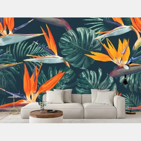 Fotomural arte botánico tropical con aves del paraíso – Pixers®