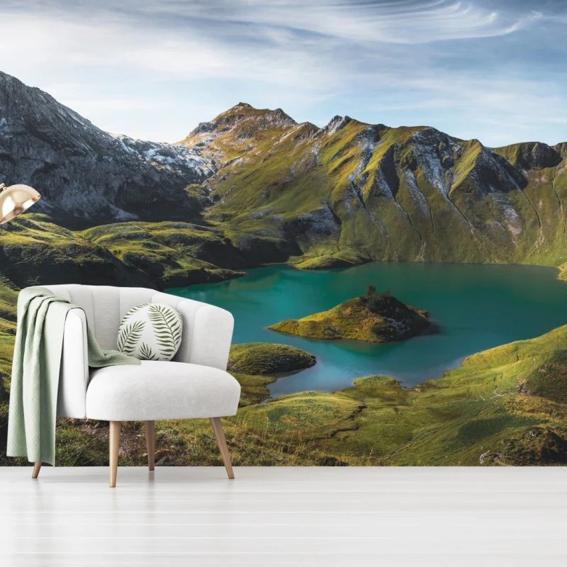Fotomural lago Schrecksee en Baviera: paisaje alpino turquesa