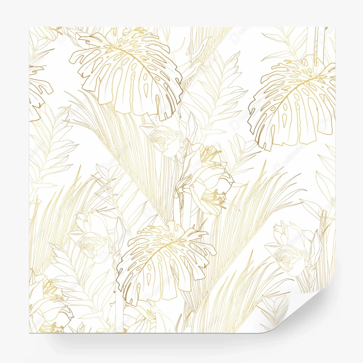 Fotomural patrón botánico dorado sobre fondo blanco – Pixers®