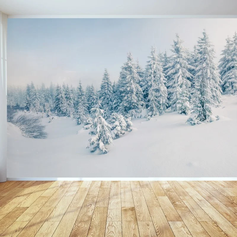 Fotomural panorama invernal de bosque nevado