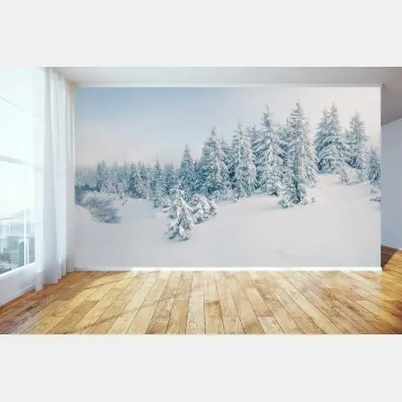 Fotomural panorama invernal de bosque nevado – Pixers®