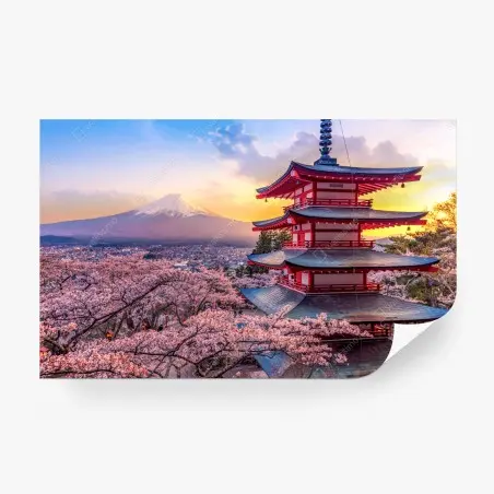 Fotomural panorama de Chureito y Monte Fuji entre cerezos en flor – Pixers®