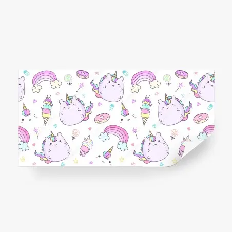 Fotomural diseño infantil de unicornios kawaii y arcoíris – Pixers®