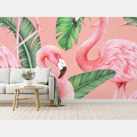 Fotomural patrón tropical de flamencos en tonos rosa – Pixers®