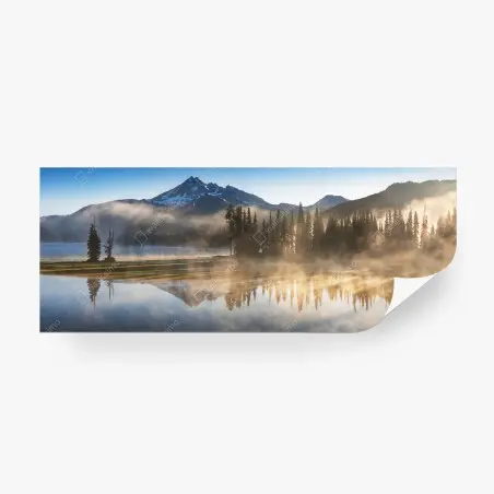 Fotomural amanecer sereno en lago de montaña con reflejos – Pixers®