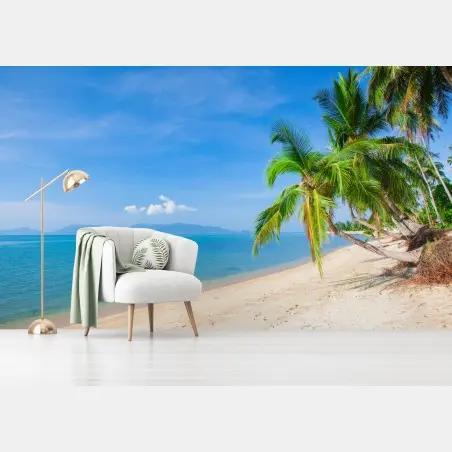 Fotomural playa tropical con palmeras y mar turquesa – Pixers®