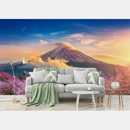Fotomural amanecer en Monte Fuji con cerezos en flor – Pixers®