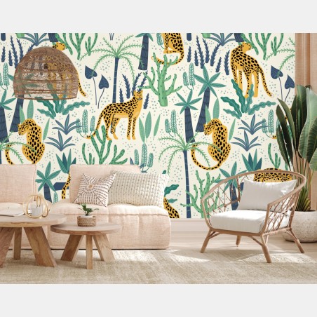 Fotomural jardín de leopardos y plantas tropicales – Pixers®