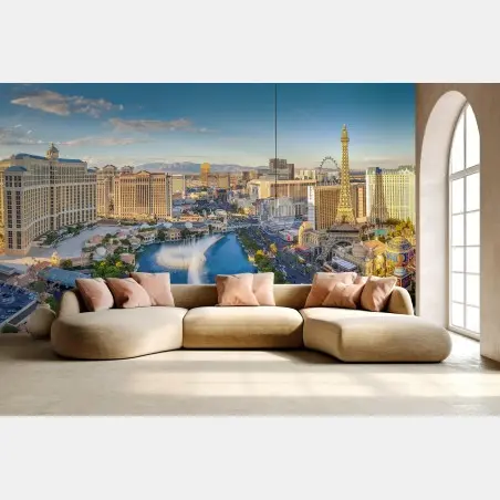 Fotomural panorámica de Las Vegas con las fuentes y la Torre Eiffel – Pixers®