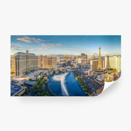 Fotomural panorámica de Las Vegas con las fuentes y la Torre Eiffel – Pixers®