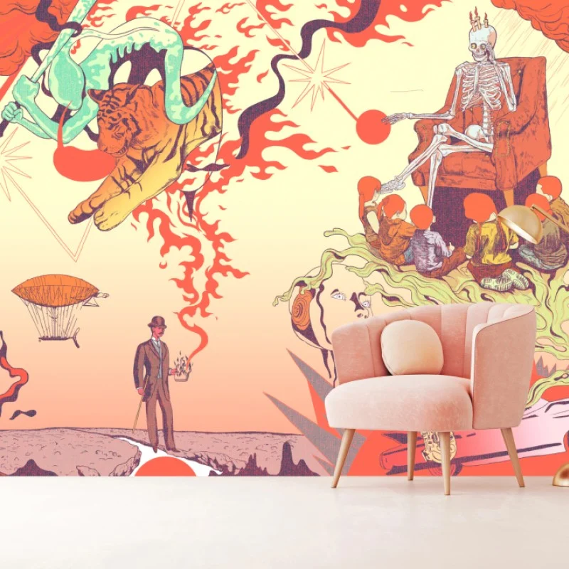 Fotomural arte mural psicodélico y collage retro