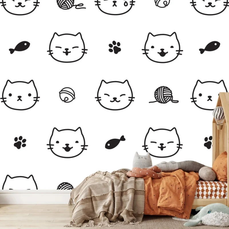 Fotomural patrón de caritas de gato minimalista