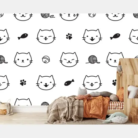 Fotomural patrón de caritas de gato minimalista – Pixers®