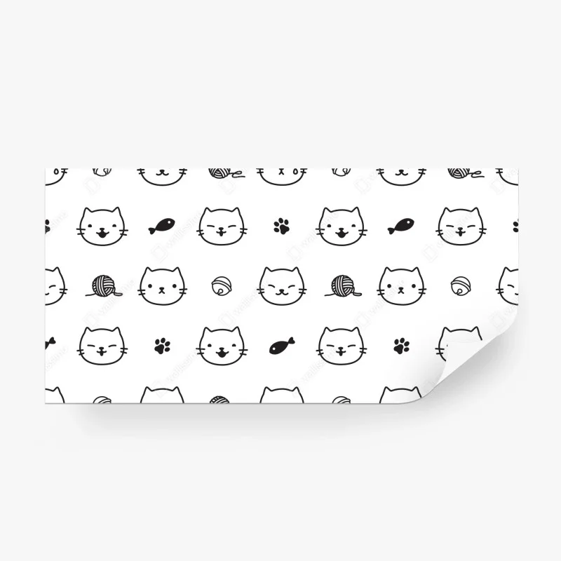 Fotomural patrón de caritas de gato minimalista