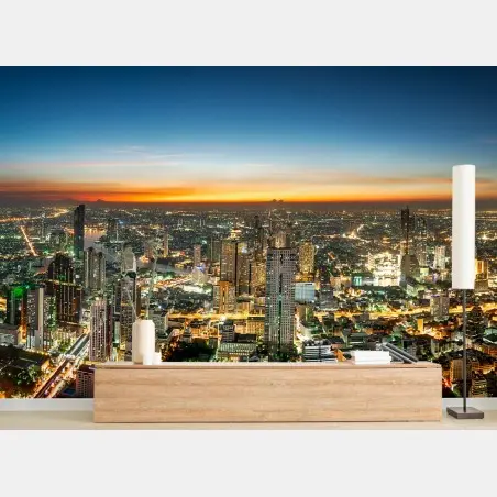 Fotomural panorama nocturno de Bangkok sobre el río Chaopraya – Pixers®