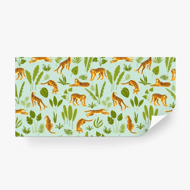 Fotomural patrón de tigres y hojas tropicales