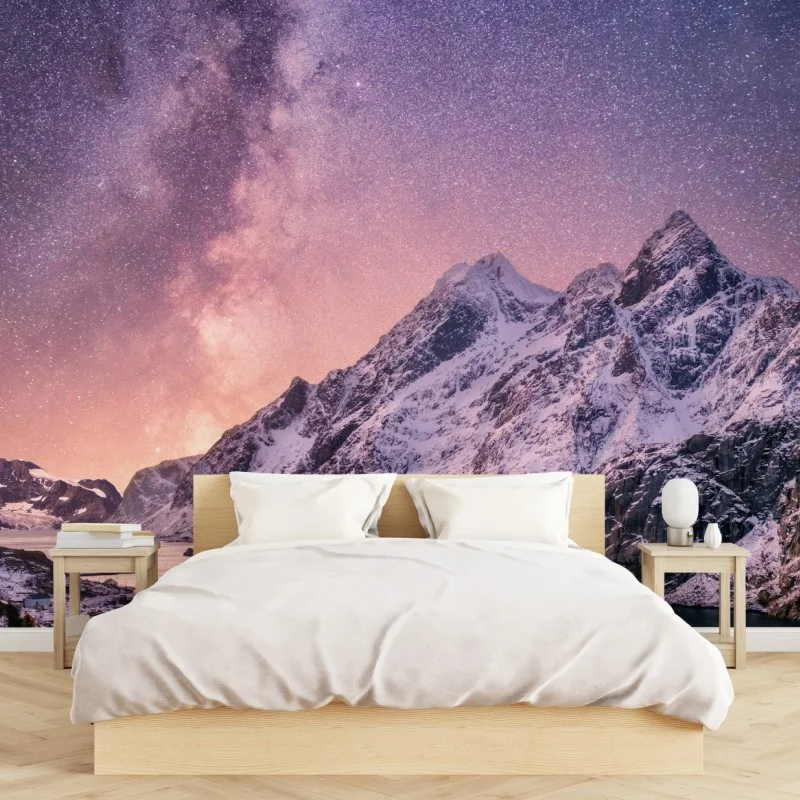 Fotomural vía láctea sobre fiordo nevado