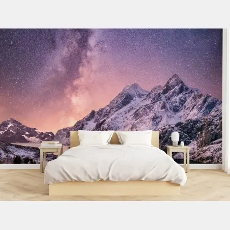 Fotomural vía láctea sobre fiordo nevado – Pixers®