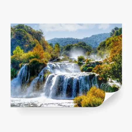 Fotomural cascada entre bosques otoñales – Pixers®