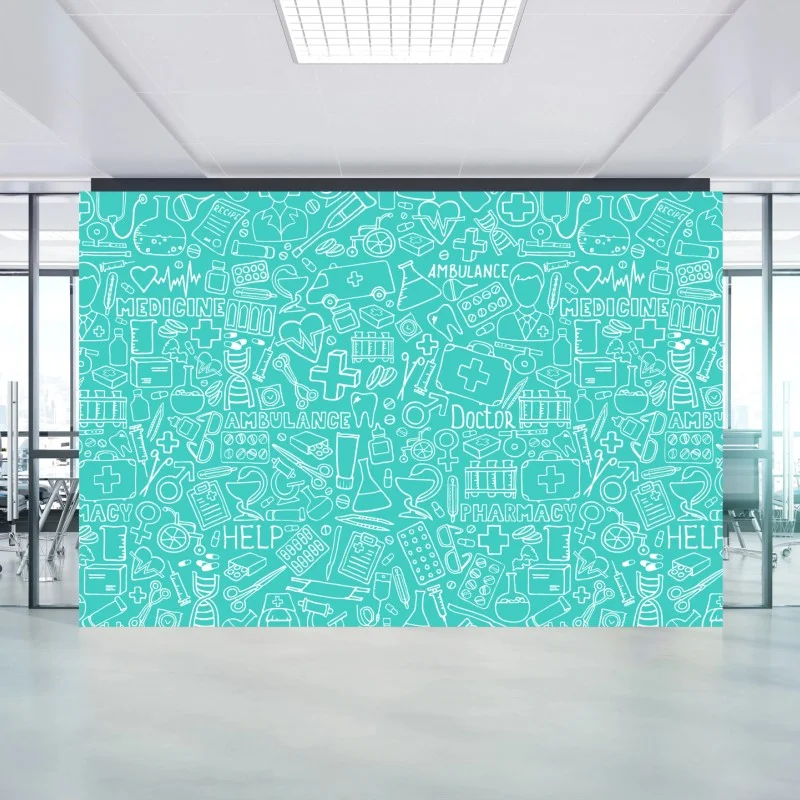 Fotomural patrón médico doodle en tonos turquesa
