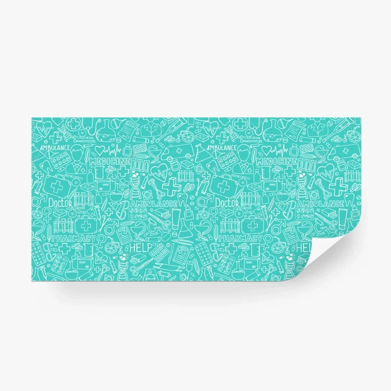 Fotomural patrón médico doodle en tonos turquesa