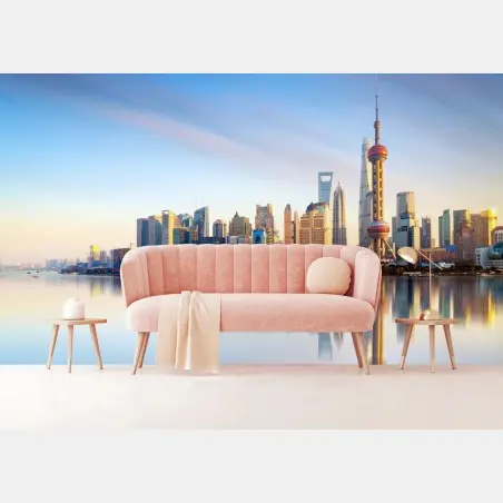 Fotomural horizonte moderno de Shanghai al amanecer – Pixers®