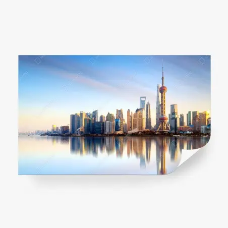 Fotomural horizonte moderno de Shanghai al amanecer – Pixers®