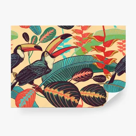 Fotomural vibrante paisaje tropical con tucanes – Pixers®