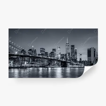 Fotomural panorama nocturno de Nueva York: Manhattan y puente de Brooklyn – Pixers®