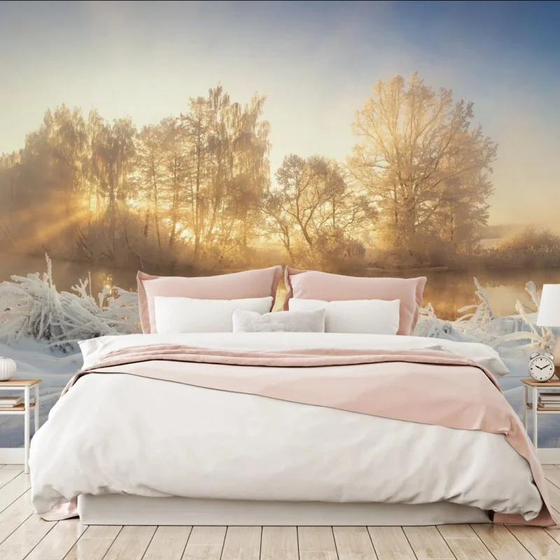 Fotomural amanecer dorado en paisaje invernal