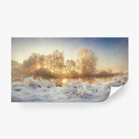 Fotomural amanecer dorado en paisaje invernal – Pixers®