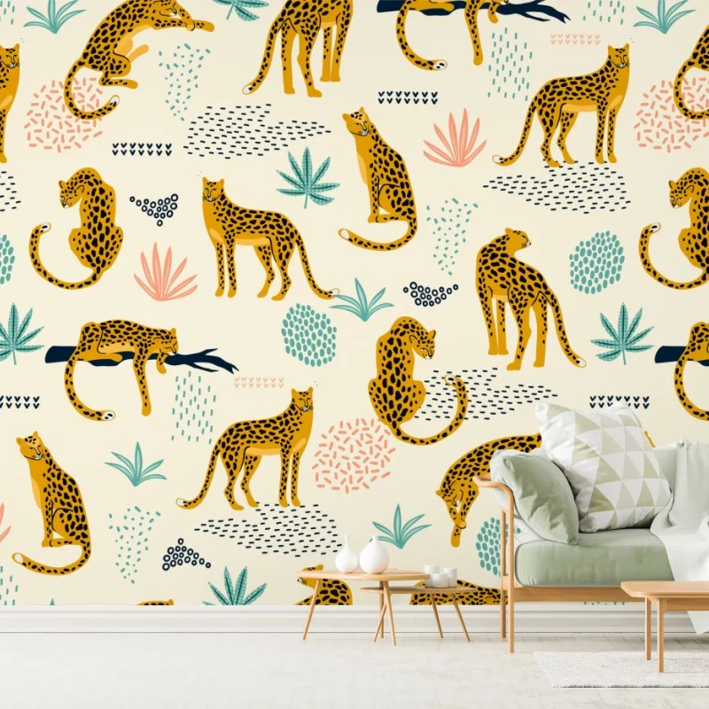 Fotomural estampado de felinos tropicales