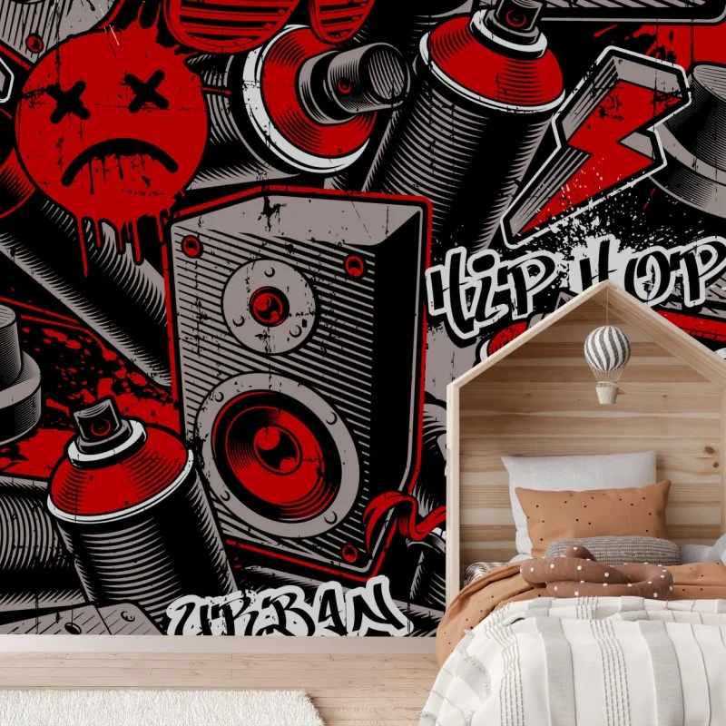 Fotomural arte urbano graffiti hip hop en rojo y negro