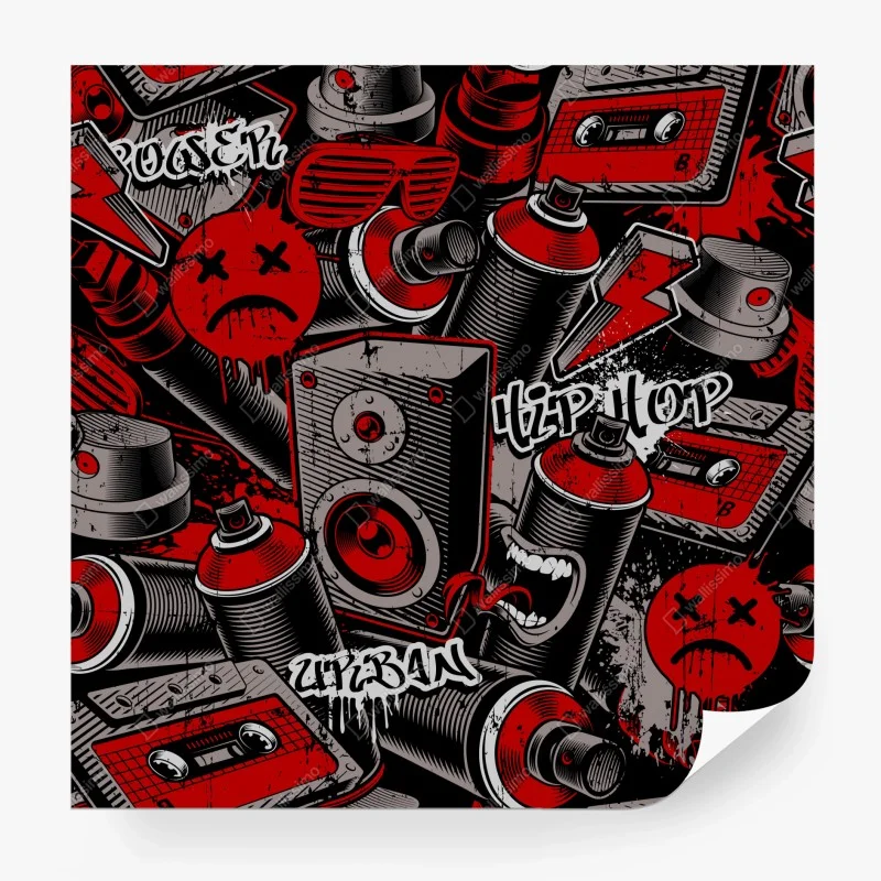 Fotomural arte urbano graffiti hip hop en rojo y negro